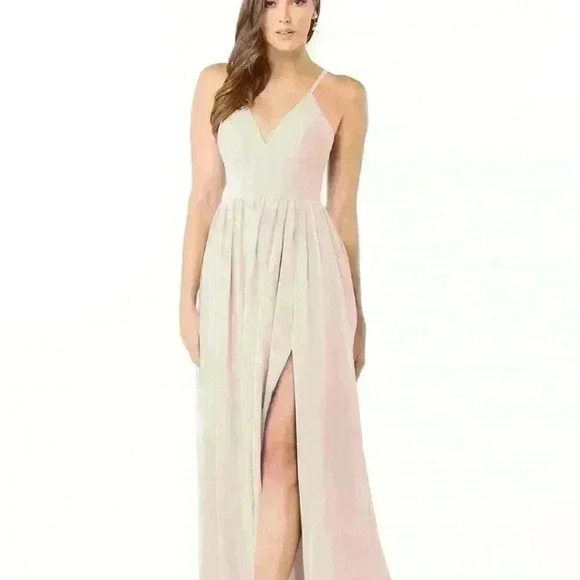 Azazie Aaida A-line Bow Chiffon Floor Length Dress Rose Petal Size A2 - Picture 1 of 9